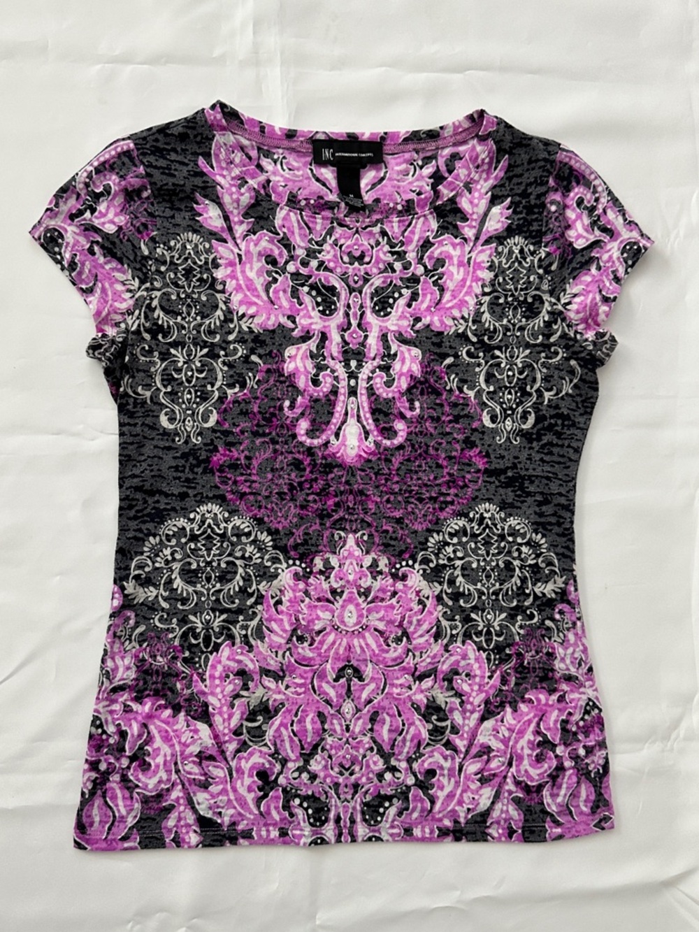 INC International Concepts Pink Black Baroque Rhinestone Detail Top Size M - Picture 5 of 16
